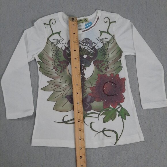 Little Mass Girls Outfit 4 White Graphic Top & Blue Patchwork Flare Jeans Y2K - Picture 13 of 16